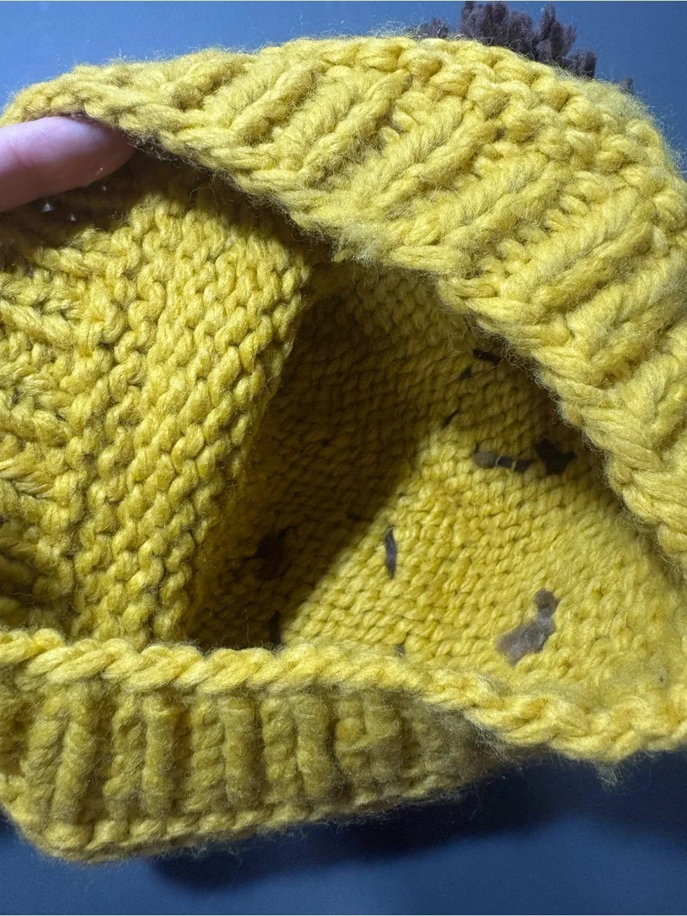 Panda Yellow Knit Beanie with Brown Pom Pom Ears
